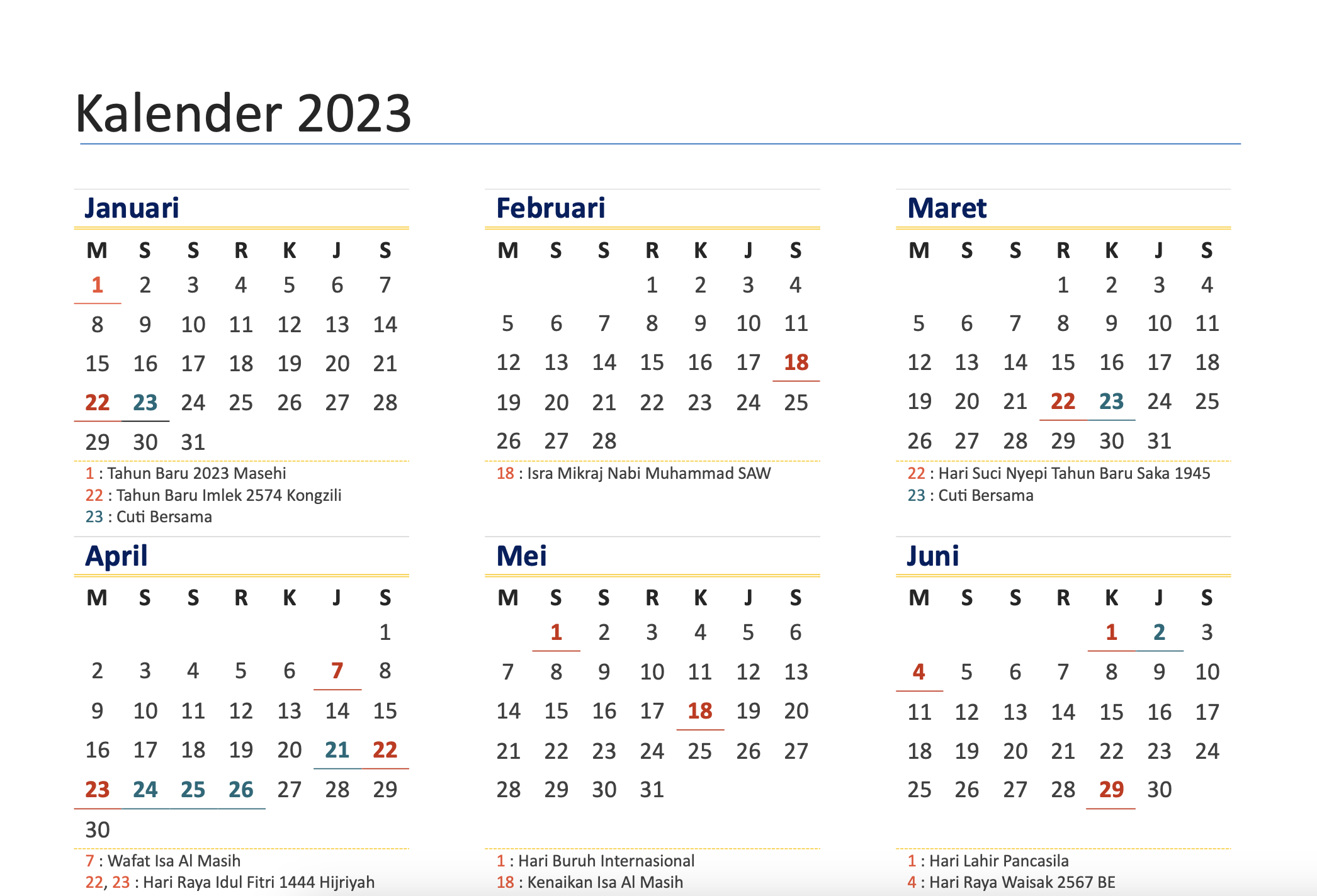 Tahun 2023 Sudah Ada Cuti Bersama Lagi, Ini Kalender A4 Sederhana Bisa Print Sendiri